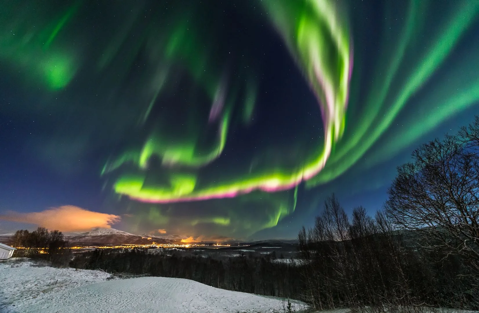 Colorful fast moving aurora