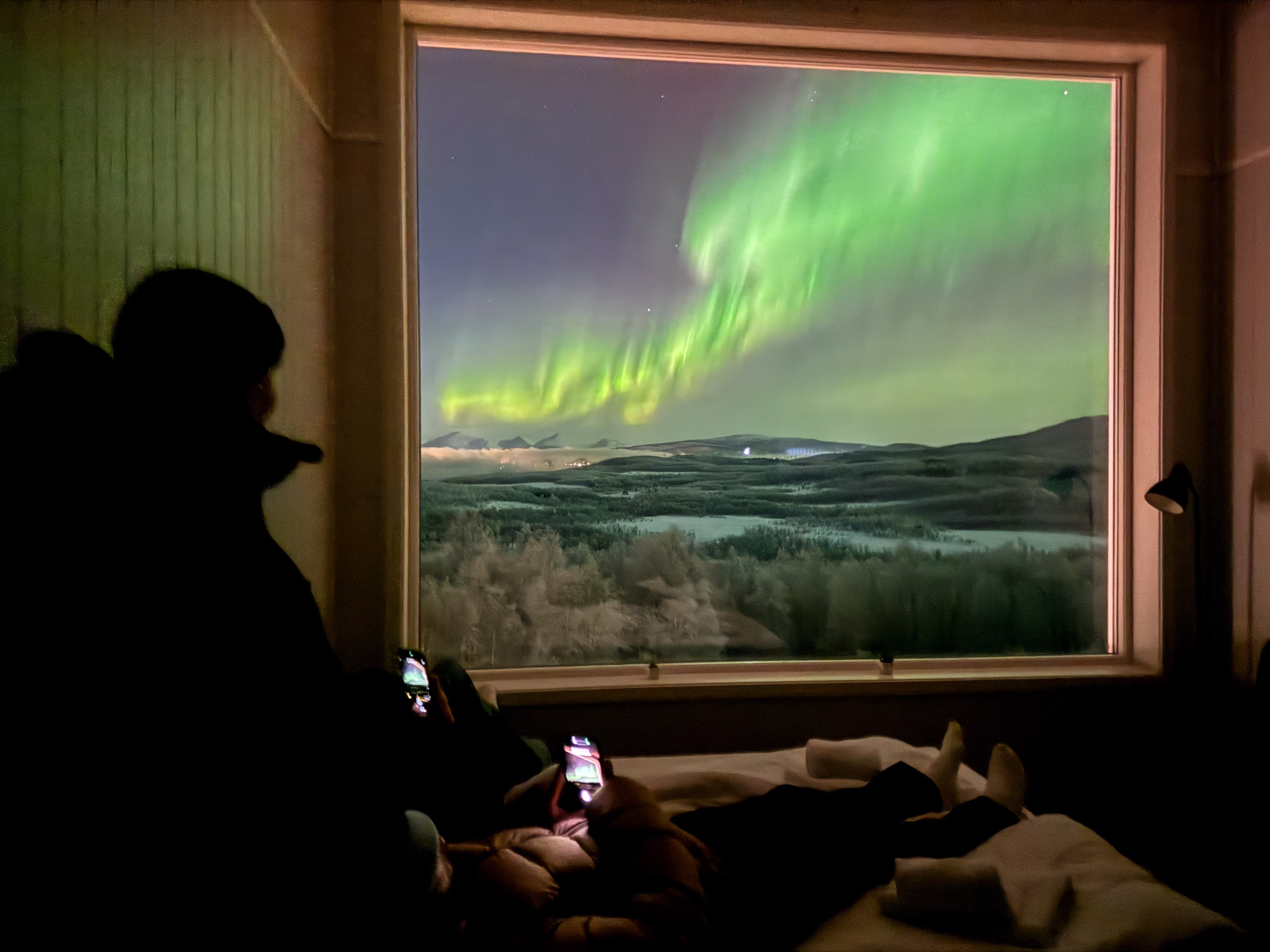Northern lights seen from bed at Aurora Borealis Observatory
