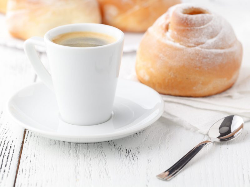 Romantic tropical breakfast Danish pastry, coffee